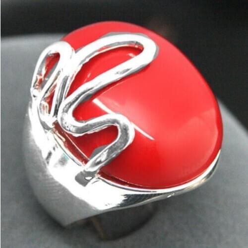 Free Shipping 17*21mm elegant man&woman RED CORAL 925 STERLING SILVER LUCKY RINCH RING SIZE 8/9/10