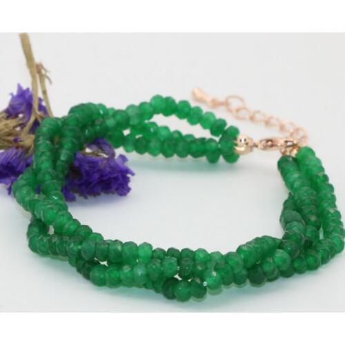 Bohemia style natural stone 2*4mm chalcedony green jades faceted abacus beads 3 rows multilayer bracelets jewelry 7.5inch B2784