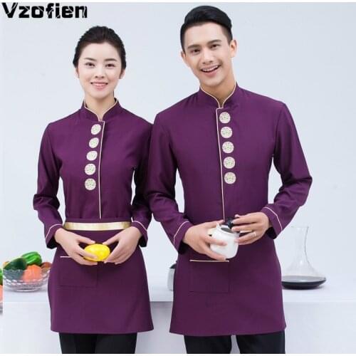 Tea House Waiter Workwear Fast Food Work Uniforms Waiter Overalls Long-Sleeved Hot Pot Restaurant Autumn Winter Chef Jacket