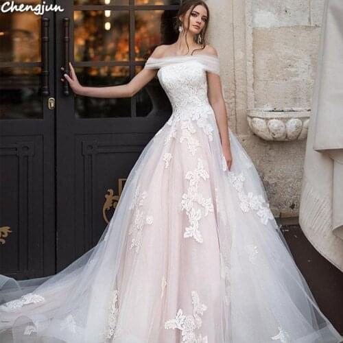 Chengjun Vintage Plus Size Cinderella Lace Fabric Women Wedding Gown