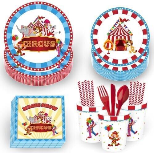 Carnival Circus Party Decorations Cartoon Animals Plates Napkin Disposable Tableware Baby Shower Kids Birthday Party Favors