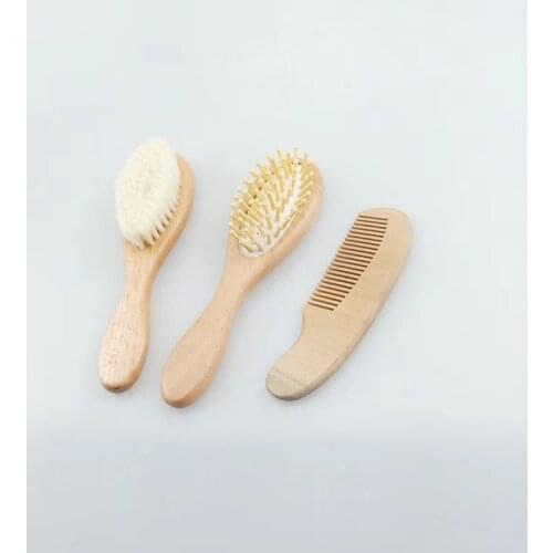 Baby wooden comb natural wooden newborn natural wool hair comb baby head massager portable children bathing comb