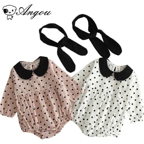 Angou Toddler Baby Girls Long Sleeves Lapel Collar Point Rompers Jumpsuits Baby Girls Clothes Fashion With Hair Band For 0-3Yrs