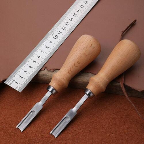 DIY French Leather sewing articles Beech wooden handle Stainless steel trimmer manual leather cutting carving tool 2pc/lot