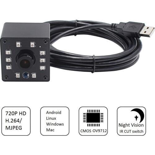 ELP 1.0 Megapixel 720P OV9712 CMOS H.264 /MJPEG Infrared Usb Webcam Cam Module CCTV Mini IR camera USB for Android Linux Windows