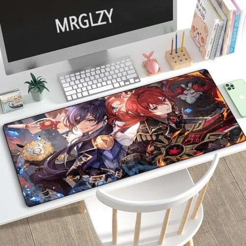 MRGLZY 40*90cm Anime Mouse Pad Genshin Impact DILUC ZHONGLI Gamer Large DeskMat Computer Gaming Peripheral Accessories MousePad