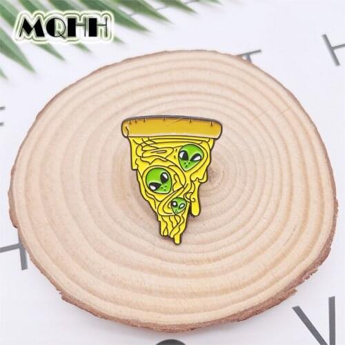Creative Punk Alien Pizza Enamel Pins Fun Food Cartoon Brooch Alloy Badge Clothes Bag Accessories Jewelry Gift For Friends