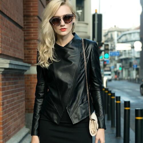 Womens Leather Jacket Short 100% Sheepskin Coat Real Genuine Leather Jackets Biker Motorcycle Jacket Women 2020 F5013 KJ3204