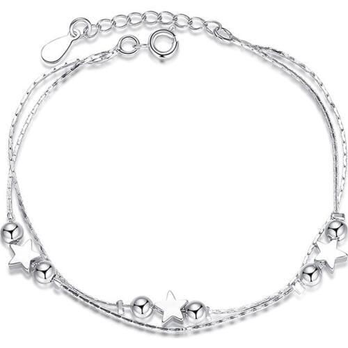 ModaOne 1 Pair S925 Sterling Silver Bracelets Star and Heart Multilayer Chain Bracelets & Bangles For Women pulseira
