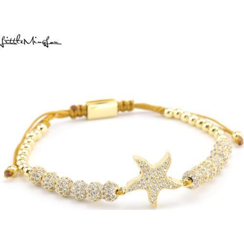 Fasion luxury CZ Starfish bracelet ball Charm copper Beads Braided Adjustable handmade women Bracelets Bangles for women Jewelry
