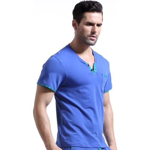 Man Home Leisure Clothes Mens Sexy Cotton Skinny Night Shirts Short Sleeves Sleeping Tops WJ Brand