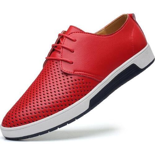 Men Shoes Summer Hollow Breathable Casual business Leather Shoes Men Dress Wedding Flats lace-up Mens Moccasins Tenis Masculino