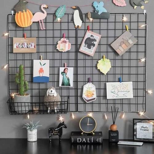 Ins Nordic Home Wall Decoration Iron Grid Decor Photo Frame Postcards DIY Wall Art Display Storage Rack Holder Shelf Organizer