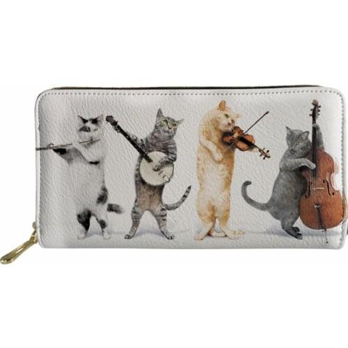 NOISYDESIGNS Kawaii Cartoon Cat Music Note Pateern Zipper Wallet Multifunction Long PU Leather Female Card Bag Purse
