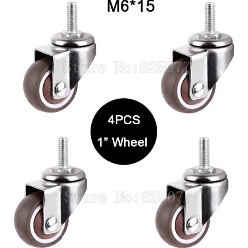 Brand New 4PCS 1'' Heavy 360° Swivel Wheels M6x15 Screw Rod Rubber Super Mute Furniture Casters