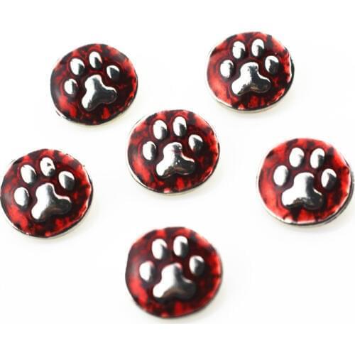New arrive 20pcs/lot metal red dog paw snap buttons for 12mm snap ginger bangle bracelet snap button interchangeable jewelry