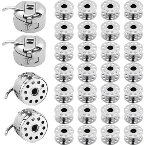 New 4Pcs Sewing Machine Bobbin Case Bobbin Holder with 28Pcs Metal Bobbins for Brother Janome Singer Kenmore