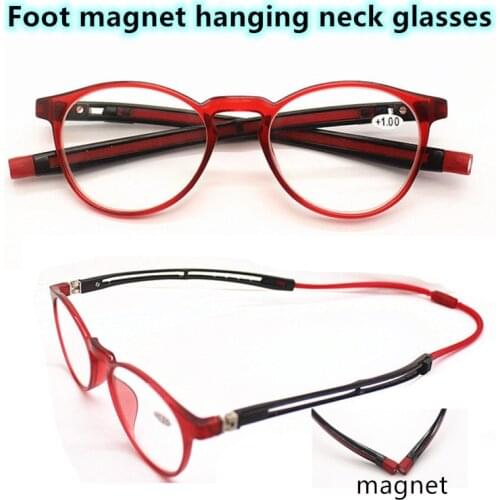 TR90 Unisex Ultralight Magnet Hanging NecK Reading Glasses magnifier Women Men Adjustable Legs Presbyopia Spectacles +1.0~+4.0