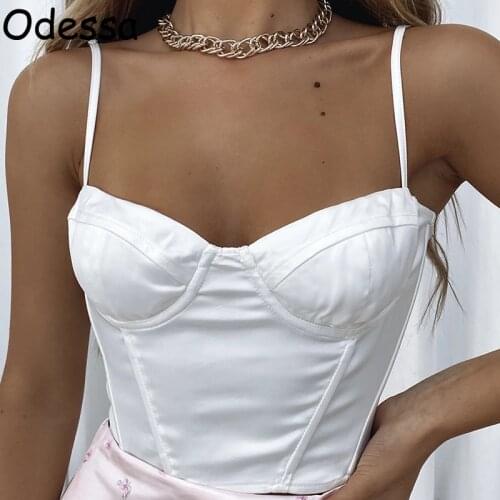 Odessa Women White Off Shoulder Sexy Corset Top Crop 2021 Summer Y2K Backless Strap Bustier Party Fashion Tank Tube Tops Camis