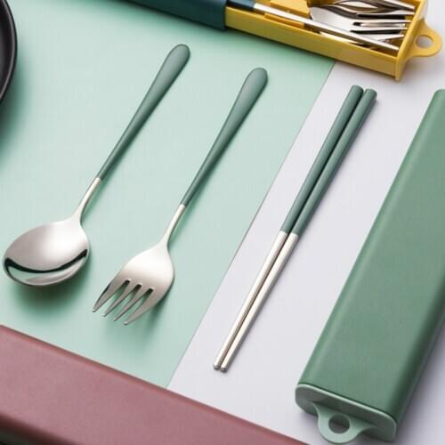 Chopsticks spoons forks stainless steel tableware for students Portable Folding Tableware Set reusable cutlery tableware