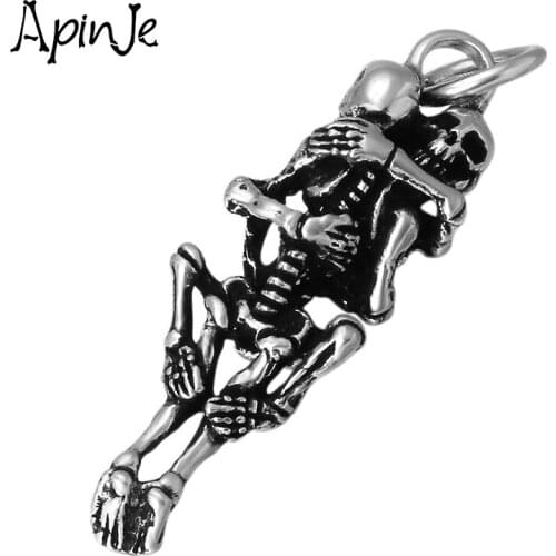 Apinje 925 Sterling Silver Skull Necklace Pendant Men Women Punk Gothic Hip Hop Rock Pendant Jewelry