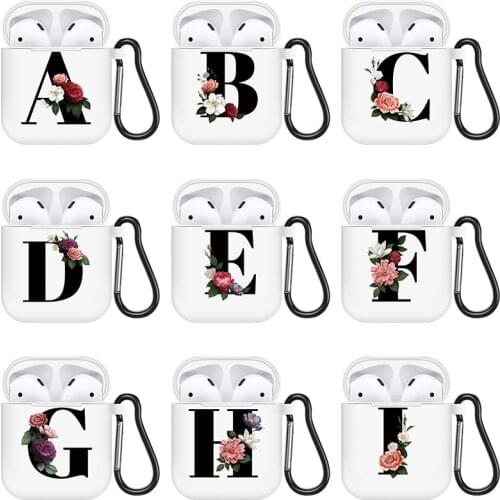 Floral 26 Initial Alphabet Letters Clear Silicon Case For AirPod 1 2 3 Cases For Air Pods 1 2 Pro Protective Flower Charging Box