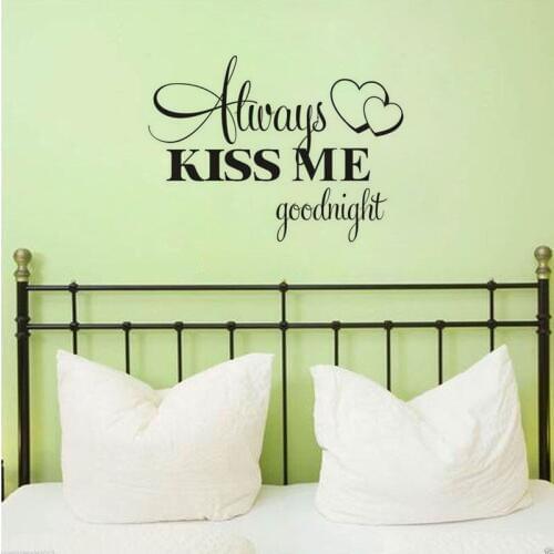 Romantic Wall Stickers Home Decor Bedroom Quote Always Kiss Me Goodnight E-co friendly Wall Decals Warmth House Decoration ZA532