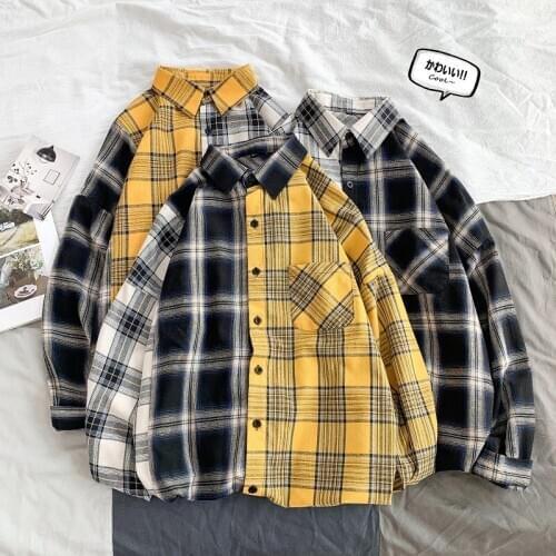Flannel Men Plaid Shirt Slim Fit Casual Long Sleeve Sanding Shirt Male Streetwear Shirts Harajuku Patchwork 100% Cotton Shirts