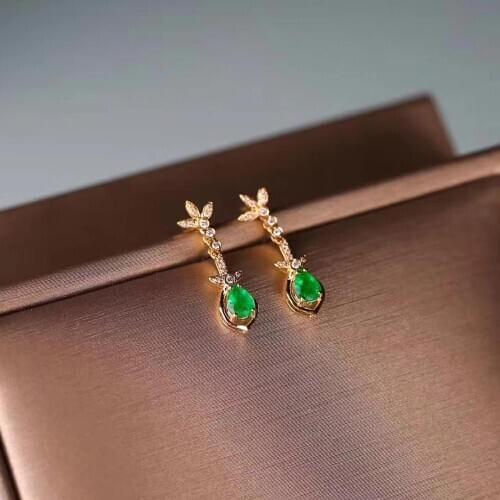 Natural Real Emerald Earring 925 Silver sterling Fine Charm Jewelry for Women Wedding Party Earring