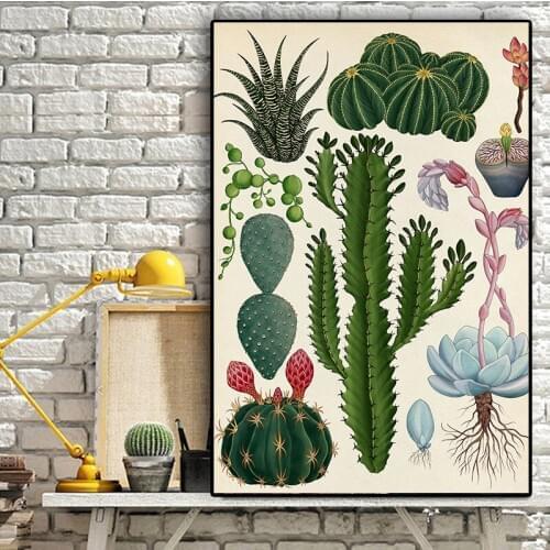 Modern Plant Flower Cavans Painting Vintage Botanical Cactus Posters and Prints Wall Art Picture for Bathroom Home Decor Cuadros