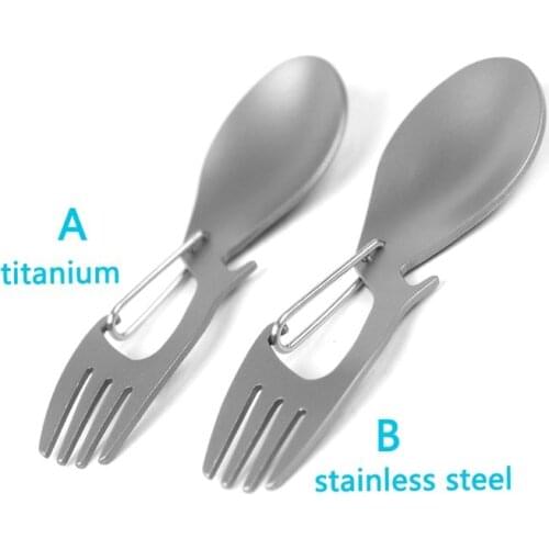 Titanium Camping Tableware Fork Spoon Bottle Opener Outdoor Picnic Hang Buckle F2TC
