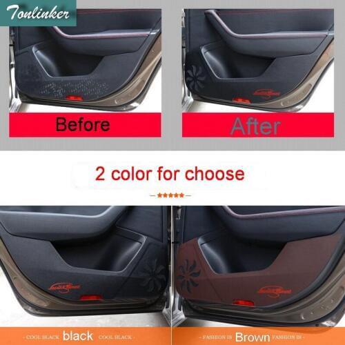 Tonlinker 4 pcs DIY PU Leather car styling Anti-kick protection pad sticker Cover Case sticker For vw SKODA Superb 2015-16