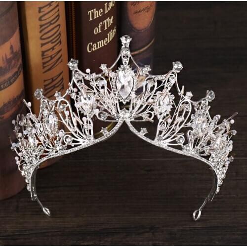 Trendy Bridal Wedding Crown Luxury Silver color Baroque Rhinestone Crystal CrownTiara Wedding Hair Accessories Headwear Handmade