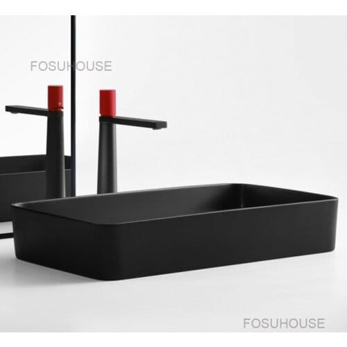 Nordic Black Bathroom Sink Rectangular Wash Basin Household Bathroom Sink Matte Frosted Ceramic Wash Basin