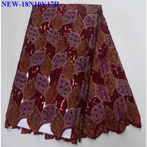 Wine Red Velvet lace fabric High Quality African Swiss Voile Lace Fabric Embroidery For Man sequins Swiss Voile Lace Fabric SX00