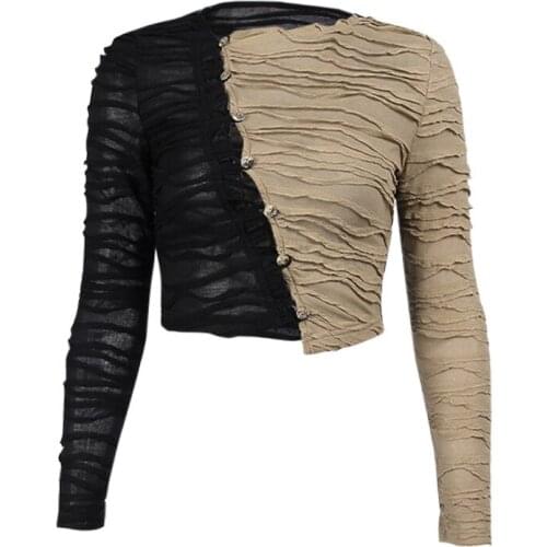 Y2K Streetwear Long Sleeve Knitted Shirt Patchwork Contrast Color 2021 Fashion Women Sweater Texture Tops Slim Cardigan Sale