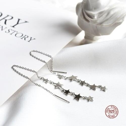 LKO 925 Sterling Silver Stars Long Tassels Drop Earrings INS Temperament Personality For Women Party Fashion Ornaments