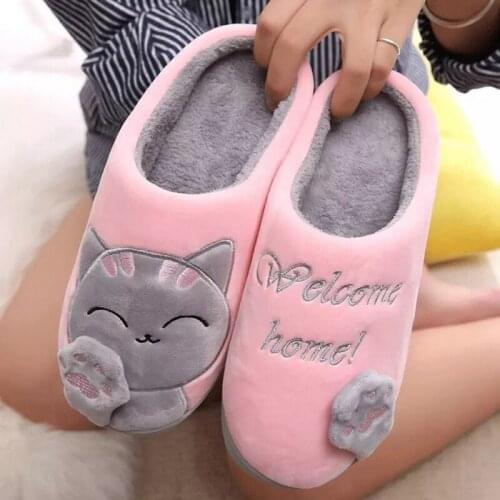 Women Winter Home Slippers Cartoon Cat Shoes Soft Warm House Slippers Indoor Bedroom Slippers Couples upgrade Comfortable