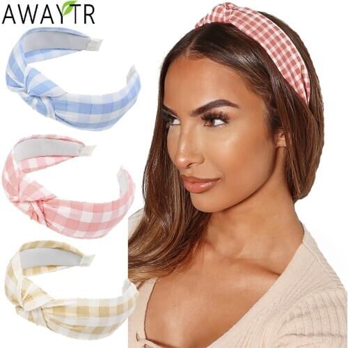 AWAYTR Boho Women Knotted Headband Wide Print Striped Lattice Elastic Hairbands Hair Hoop Heads Bands Hair Accessories Headdress