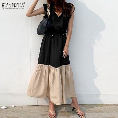 Casual Loose Robe Femme 2021 ZANZEA Women Work OL Long Dress Casual Patchwork Vestidos Womens Sundress Elegant Stylish Dresses