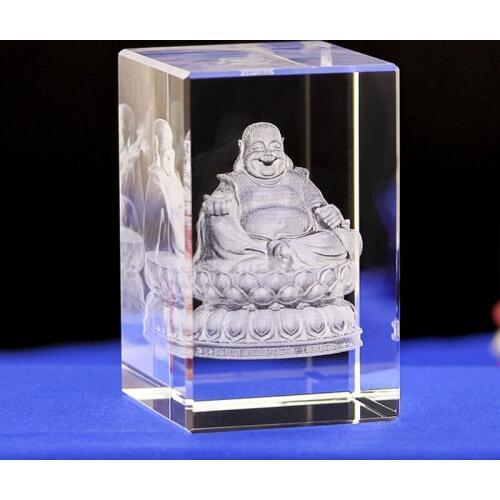 1pcs Buddha K9 Crystal Laser 3D Internal Statue Sculpture Inter-engraving Figurines Miniature Crystal Crafts Home Decor