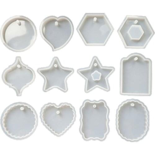 13MC 12Pcs/Set DIY Crafts Keychain Geometry Pendant Casting Silicone Mould Jewelry Making Tools Crystal Epoxy Resin Mold