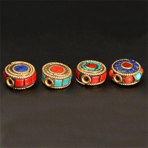 2 PCS 13*7mm Metal Copper Beads Flat Round Beads Spacer Beads 2mm Hole Buddha Beads For Jewelry Making