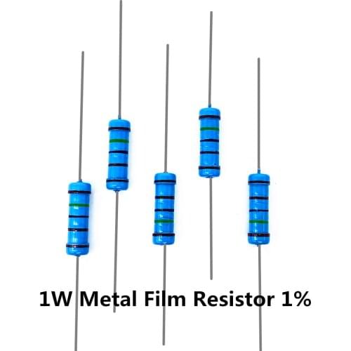 20PCS 1W Metal Film Resistor 1% Five-color Ring Power Resistor 0.1~1M 2 4.7 10R 47 100 220 360 470 1K 2.2K 10K 22K 4.7K 100K Ohm