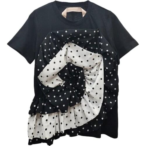 2021 New patchwork print dot for female t shirt o neck short sleeve hit color womens casual t shirt fashion autumn tide 2021
