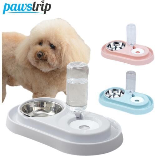 Pawstrip Automatic Pet Drinking Water Bottle Dog Cat Feeder Bowl Dog Food Feeder Double Dog Bowl Will Not Mouth-Hair Get Wet