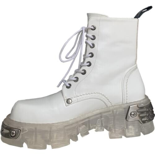 CuddlyIIpanda Autumn New Punk Style Platform Boots White Martin Boots Women British Boots Metal Nail Transparent Botas Mujer
