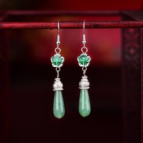 Long temperament Simplicity Water drop Antique Earrings Chinoiserie Yunnan Ethnic Coloured Glaze Eardrop Female Fashion Jewelry