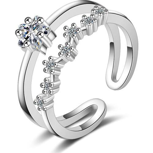 Simple Style Double Layer Zirconia Rings Fashion Resizable Finger Ring Wedding Party Jewelry Accessories Gifts for Women