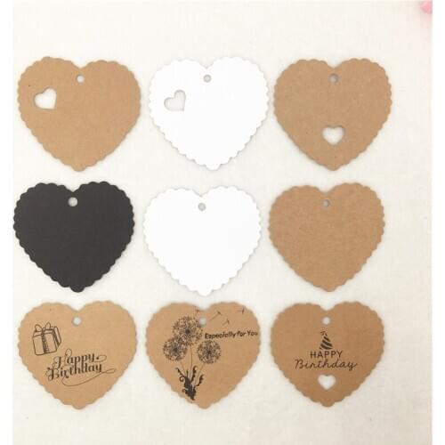 Heart Shape Packaging Label Kraft Paper Hang Tags Heart Love Hollow Brown Lovely Paper Label Price Tags Mark Note Card 50Pcs/Lot